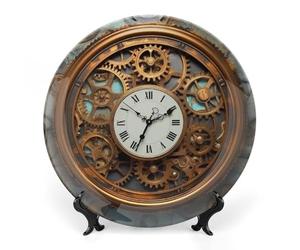RTFGHJS Rusty Steampunk Clock Decorative Ceramic Plate Personalized Bone China Decorative Plate Round Porcelain Plates with Display Stand Cabinet Display Plates for Home Decor 8inch
