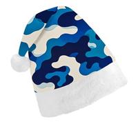 RTFGHJS Santa Hat for Adults Christmas - Blue Camouflage Xmas Hat with Pom Pom, Xmas Hats for New Year Festive