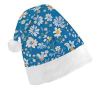RTFGHJS Santa Hat for Adults Christmas - Blue Floral Xmas Hat with Pom Pom, Xmas Hats for New Year Festive