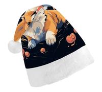 RTFGHJS Santa Hat for Adults Christmas - Corgi Dog on Dark Background Xmas Hat with Pom Pom, Xmas Hats for New Year Festive