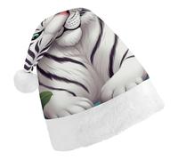 RTFGHJS Santa Hat for Adults Christmas - Cute White Tiger Xmas Hat with Pom Pom, Xmas Hats for New Year Festive