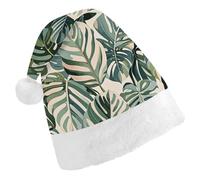 RTFGHJS Santa Hat for Adults Christmas - White Ed Tropical Botanical Leaves Xmas Hat with Pom Pom, Xmas Hats for New Year Festive