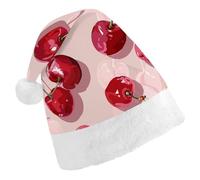 RTFGHJS Santa Hat for Adults Christmas - With Cherry Pattern Xmas Hat with Pom Pom, Xmas Hats for New Year Festive