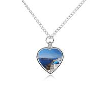 RTFGHJS Santorini Greek Island Sea View Urn Necklace for Ashes Personalized Cremation Jewelry Heart Pendant Keepsake Jewelry for Dog Cat Sympathy Gift for Pets Lovers