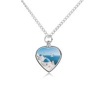 RTFGHJS Santorini Greek Island Urn Necklace for Ashes Personalized Cremation Jewelry Heart Pendant Keepsake Jewelry for Dog Cat Sympathy Gift for Pets Lovers
