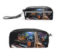 RTFGHJS Saxophone And Piano Pencil Case, Large Capacity Pencil Pouch, Leather Small Makeup Bag, Portable Zipper Stationery Bag for Stationery, Travel Toiletry, Makeup, Supplies