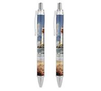 RTFGHJS Sea Lighthouse Sandbeach Ballpoint Pens Retractable Ball Point Pens Smooth 0.5mm Medium Writing Pen Black Ink Pen for Men Women 2 PCS