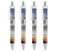 RTFGHJS Sea Lighthouse Sandbeach Ballpoint Pens Retractable Ball Point Pens Smooth 0.5mm Medium Writing Pen Black Ink Pen for Men Women 4 PCS