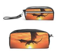 RTFGHJS Sea Sunset Flying Dragon Pencil Case, Large Capacity Pencil Pouch, Leather Small Makeup Bag, Portable Zipper Stationery Bag for Stationery, Travel Toiletry, Makeup, Supplies