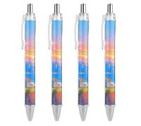 RTFGHJS Seaside Town Ballpoint Pens Retractable Ball Point Pens Smooth 0.5mm Medium Writing Pen Black Ink Pen for Men Women 4 PCS