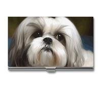 RTFGHJS Shih Tzu Dog Business Card Holder, Metal Slim Name Card Case, Pocket Cards Holder for Women Or Men, Name Cards Booklet for Professionals, Executives