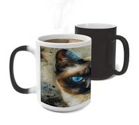 RTFGHJS Siamese Cat Art Color Changing Mugs Heat Sensitive Magic Mug 11 Oz Coffee Cup for Office, Ceramic Novelty Tea Mug with Handle for Home, Creative Gifts, Birthday, Anniversary