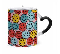 RTFGHJS Simple Happy Symbol Color Changing Mug Heat Activated Coffee Mug Funny Ceramic Magic Mugs Personalized Novelty Heat Sublimation Cups for Men Women Gifts 11 Oz
