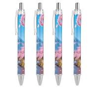 RTFGHJS Snowy Fuji & Pink Bloom Ballpoint Pens Retractable Ball Point Pens Smooth 0.5mm Medium Writing Pen Black Ink Pen for Men Women 4 PCS