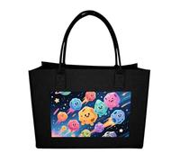 RTFGHJS Space Meteor Tote Bags Reusable Shopping Bag Grocery Bag Felt Handbags Storage Bags Black