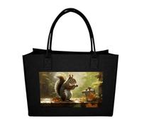 RTFGHJS Squirrel Eats Nuts Tote Bags Reusable Shopping Bag Grocery Bag Felt Handbags Storage Bags, Black, One Size