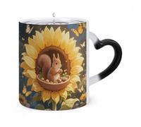 RTFGHJS Squirrel in Sunflower Color Changing Mug Heat Activated Coffee Mug Funny Ceramic Magic Mugs Personalized Novelty Heat Sublimation Cups for Men Women Gifts 11 Oz