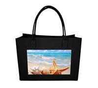RTFGHJS Starfish Seashell Ocean Beach Tote Bags Reusable Shopping Bag Grocery Bag Felt Handbags Storage Bags Black