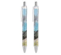 RTFGHJS Steam Train by The Sea Ballpoint Pens Retractable Ball Point Pens Smooth 0.5mm Medium Writing Pen Black Ink Pen for Men Women 2 PCS