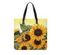 RTFGHJS Steam Train in The Desert Work Tote Bag for Women Leather Shoulder Bag with Magnetic Buckle Purse And Handbags, Sunflowers Floral, 39x39cm