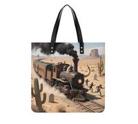 RTFGHJS Steam Train in The Desert Work Tote Bag for Women Leather Shoulder Bag with Magnetic Buckle Purse And Handbags, Steam Train in the Desert, 39x39cm