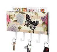 RTFGHJS Striped Flower Butterfly Key Holder for Wall with 5 Hooks Decorative Key Holder Wall Mount, Keys Hooks Coat Rack Wall Decor, Perfect for Bathroom, Living Room, Kitchen, Housewarming Gift