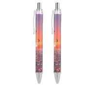 RTFGHJS Sunset Seagulls Ballpoint Pens Retractable Ball Point Pens Smooth 0.5mm Medium Writing Pen Black Ink Pen for Men Women 2 PCS