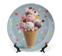 RTFGHJS Sweet Ice Cream Decorative Ceramic Plate Personalized Bone China Decorative Plate Round Porcelain Plates with Display Stand Cabinet Display Plates for Home Decor 10inch