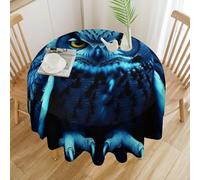 RTFGHJS Tablecloth Washable - Waterproof Farmhouse Table Cover for Kitchen Dining, Blue Owl Round Table Cloth Heavy Duty Outdoor Indoor Use for Parties Picnics 60x60in