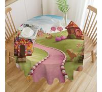 RTFGHJS Tablecloth Washable - Waterproof Farmhouse Table Cover for Kitchen Dining, Candy Lane House Round Table Cloth Heavy Duty Outdoor Indoor Use for Parties Picnics 70x70in