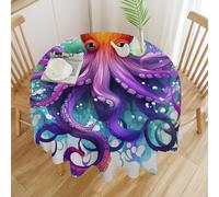 RTFGHJS Tablecloth Washable - Waterproof Farmhouse Table Cover for Kitchen Dining, Colorful Octopus Round Table Cloth Heavy Duty Outdoor Indoor Use for Parties Picnics 60x60in