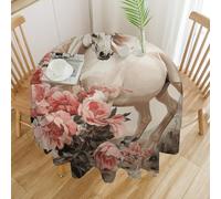 RTFGHJS Tablecloth Washable - Waterproof Farmhouse Table Cover for Kitchen Dining, Horse Image Round Table Cloth Heavy Duty Outdoor Indoor Use for Parties Picnics 50x50in