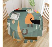 RTFGHJS Tablecloth Washable - Waterproof Farmhouse Table Cover for Kitchen Dining, Mid-Century Modern Art Cats Round Table Cloth Heavy Duty Outdoor Indoor Use for Parties Picnics 70x70in