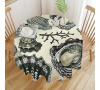 RTFGHJS Tablecloth Washable - Waterproof Farmhouse Table Cover for Kitchen Dining, Oysters and Shells Round Table Cloth Heavy Duty Outdoor Indoor Use for Parties Picnics 70x70in
