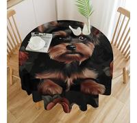RTFGHJS Tablecloth Washable - Waterproof Farmhouse Table Cover for Kitchen Dining, Yorkie Puppy Round Table Cloth Heavy Duty Outdoor Indoor Use for Parties Picnics 70x70in