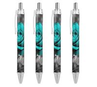 RTFGHJS Teal Grey Rose Ballpoint Pens Retractable Ball Point Pens Smooth 0.5mm Medium Writing Pen Black Ink Pen for Men Women 4 PCS