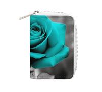 RTFGHJS Teal Grey Rose Credit Card Holder Wallet PU Leather Card Case Cards Protector Front Pocket Wallets