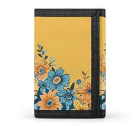 RTFGHJS Trifold Wallet for Men, A Brown Rabbit Coin Purse Slim Money Clip Credit Card Holder with 8 Card Slots, Yellow and blue floral, One Size, Modern