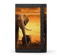 RTFGHJS Trifold Wallet for Men, Colorful Sugar Skulls Coin Purse Slim Money Clip Credit Card Holder with 8 Card Slots, Sunset Parent-Child Elephant, One Size, Modern