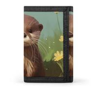 RTFGHJS Trifold Wallet for Men, Colorful Sugar Skulls Coin Purse Slim Money Clip Credit Card Holder with 8 Card Slots, Cute otter, One Size, Modern