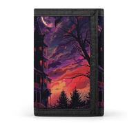 RTFGHJS Trifold Wallet for Men, Fire And Ice Dragons Coin Purse Slim Money Clip Credit Card Holder with 8 Card Slots, Black Haunted House, One Size, Modern