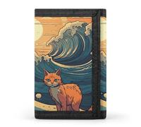 RTFGHJS Trifold Wallet for Men, Fire And Ice Dragons Coin Purse Slim Money Clip Credit Card Holder with 8 Card Slots, Anime Style Cat, One Size, Modern