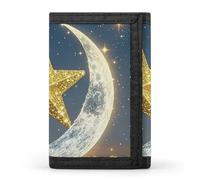 RTFGHJS Trifold Wallet for Men, Fire And Ice Dragons Coin Purse Slim Money Clip Credit Card Holder with 8 Card Slots, Golden stars and moon, One Size, Modern