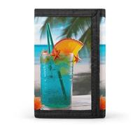 RTFGHJS Trifold Wallet for Men, Funny Ladybug Holding Umbrellas Coin Purse Slim Money Clip Credit Card Holder with 8 Card Slots, Tropical Cocktail with Starfish, One Size, Modern
