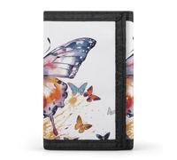 RTFGHJS Trifold Wallet for Men, Modern Art Cat Coin Purse Slim Money Clip Credit Card Holder with 8 Card Slots, Watercolor butterfly, One Size, Modern