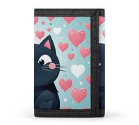 RTFGHJS Trifold Wallet for Men, Purple Black Goth Spooky Bat Coin Purse Slim Money Clip Credit Card Holder with 8 Card Slots, Cute Heart Cat, One Size, Modern