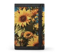RTFGHJS Trifold Wallet for Men, Rainbow Cartoon Cat Coin Purse Slim Money Clip Credit Card Holder with 8 Card Slots, Sunflowers and butterflies, One Size, Modern