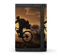 RTFGHJS Trifold Wallet for Men, Sausage on Fire Coin Purse Slim Money Clip Credit Card Holder with 8 Card Slots, Mountain bike in the evening, One Size, Modern