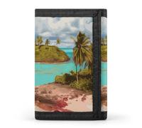 RTFGHJS Trifold Wallet for Men, Space Themed Art Coin Purse Slim Money Clip Credit Card Holder with 8 Card Slots, Caribbean Scenery, One Size, Modern