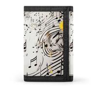 RTFGHJS Trifold Wallet for Men, Wooden Wine Barrel on Wine Bottle Coin Purse Slim Money Clip Credit Card Holder with 8 Card Slots, Music Notes Print, One Size, Modern